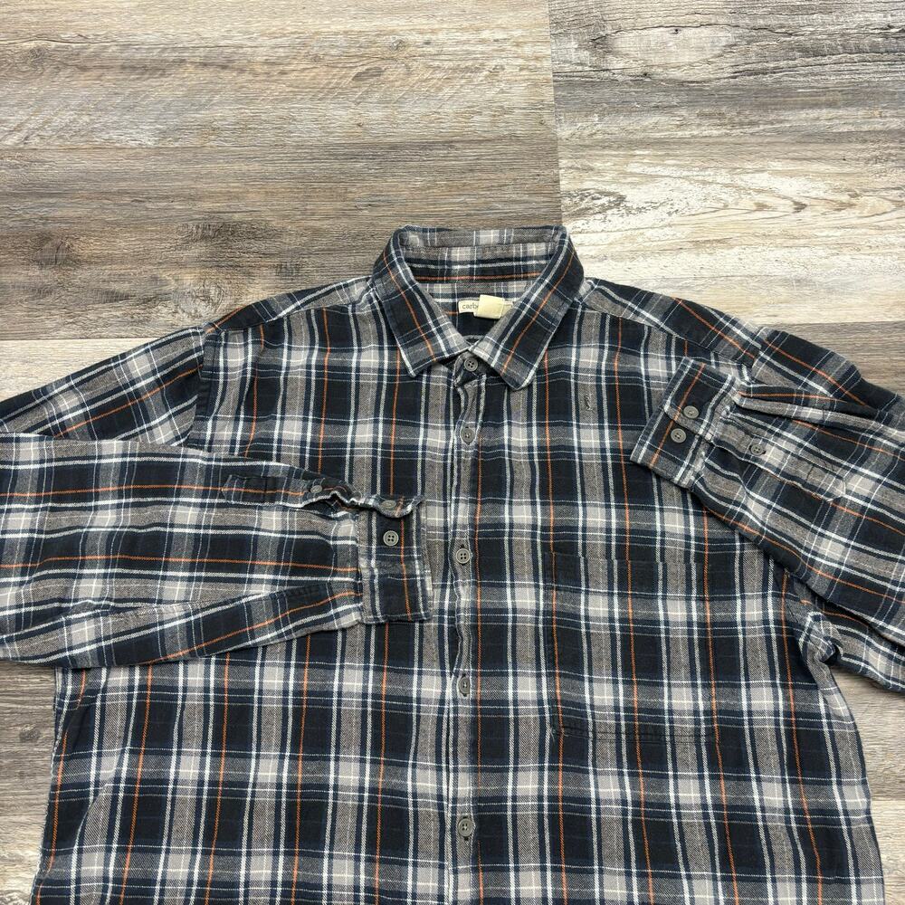 Carbon 2 Cobalt Blue Black Tartan Plaid Mens L Workwear Button Up Flannel Shirt